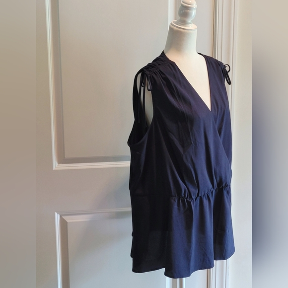 🌺Lane Bryant Peplum Top Drawstring Shoulder Sleeveless Night Sky - Picture 7 of 12